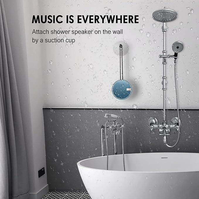 INSMY C12 IPX7 Waterproof Shower Bluetooth Speaker, Portable Small Speaker, Speakers Bluetooth Wireless Loud Clear Sound Support TF CSuard ction Cup for Outdoor Kayak Canoe Beach Gift (Navy)-BubblyBeeBaby