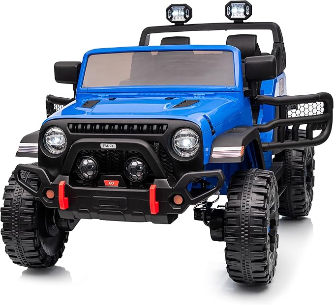 2 Seater Ride on Toy Car for Kids, 24V 4WD Ride-on Truck Kids Electric Car with Remote Control, 4x200W Motors - Blue-BubblyBeeBaby