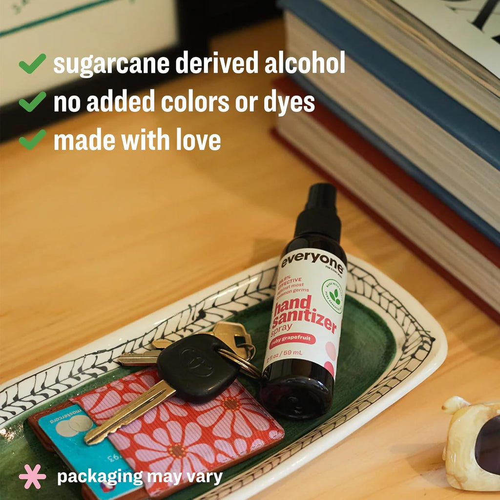 Everyone Hand Sanitizer Spray, 2 Fl Oz (Pack of 6), Ruby Grapefruit, Sugar Cane Alcohol with Essential Oils, 99% Effective Against Germs TSA friendly