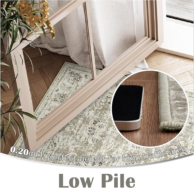 jinchan Hallway Runner Rug 3x10 Washable Runner - Vintage Floral Non Slip Low-Pile Soft Thin Faux Wool Kitchen Rug Distressed Carpet for Farmhouse Bedroom Laundry Room(3x10ft,Taupe)-BubblyBeeBaby