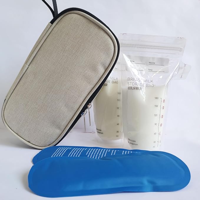 Insulated Breastmilk Cooler Bag with 2 Ice Packs - Breastmilk Cooler Organizer Bag for Daycare, Breastfeeding Mom Travel Outdoor-BubblyBeeBaby