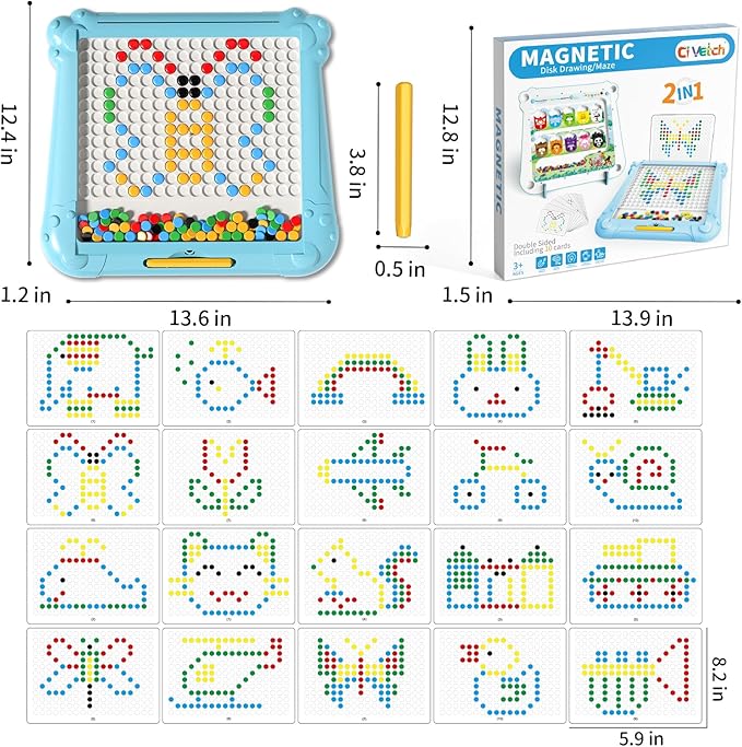 2-IN-1 Large Magnetic Drawing Board for Toddlers Kids, Magnetic Color and Number Maze, Magnetic Dot Art Board for Kids, Montessori Education Travel Toys for Boys Girls Age 3 4 5 6 7 8 Years Old-BubblyBeeBaby