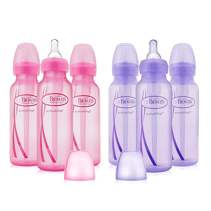 Dr. Brown's Girls' Bottles - 3 (8 oz.) Lavender, 3 (8 oz.) Pink (6 Pack)-BubblyBeeBaby