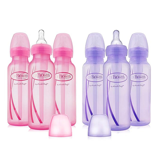 Dr. Brown's Girls' Bottles - 3 (8 oz.) Lavender, 3 (8 oz.) Pink (6 Pack)-BubblyBeeBaby