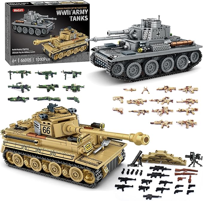1030 Piece WW2 Army Tanks Toy Building Sets,Create a German Panzer 38T and a German Tiger Tank Toys,Adult Collectible Model Tanks Sets to Build,Christmas Birthday Gifts for Boys,Teens,Adults-BubblyBeeBaby