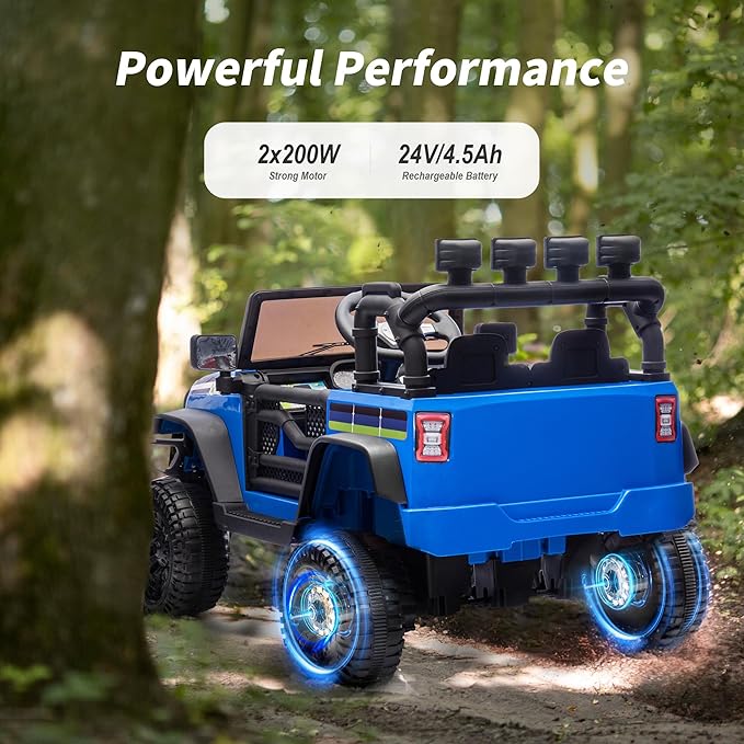 24V Kids Ride on Toy, Kids Electric Vehicles Car Ride on Car Truck for Toddlers with Remote Control, 2x200W Motor - Blue-BubblyBeeBaby