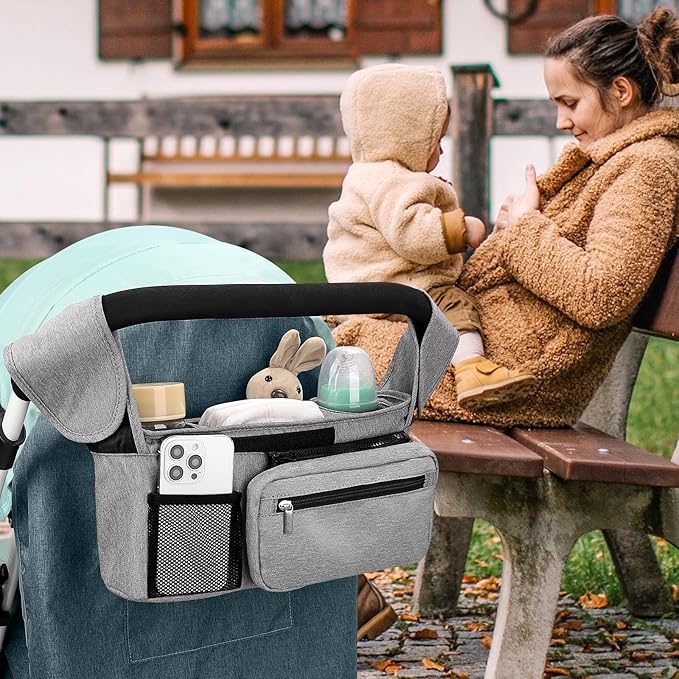 Accmor Universal Stroller Organizer with Insulated Cup Holder Detachable Phone Bag and Shoulder Strap,Stroller Bag Caddy Organizer Fits for Uppababy, Baby Jogger, Britax Strollers-BubblyBeeBaby