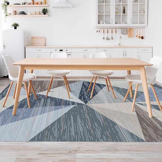 HOMFINE Washable Modern Area Rug - Geometric Style 5x7 Rugs for Living Room, Bedroom, Machine Washable Rug Soft Non Slip Non Shedding Area Rug - Blue, 5'x7'-BubblyBeeBaby