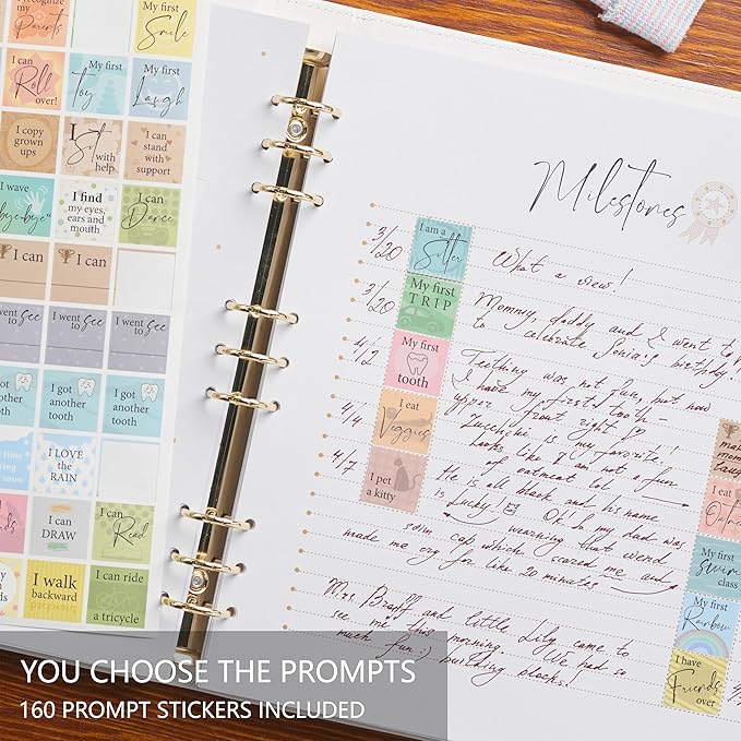 Keepsake Baby Memory Book Girl Boy – Timeless Leather-Bound Baby Milestone Book – Baby Book Keepsake Record First 5 Years – Gender Neutral Baby Scrapbook Album Baby Album Journal Registry Search Gift-BubblyBeeBaby