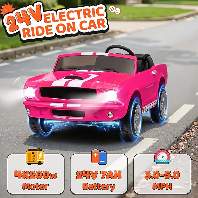 24V 2 Seater Ride on Toys, Licensed Shelby Cobra Kids Power Car Wheeler Ride On Toy w/ 2WD/4WD Switchable, Remote Control, 19" Spacious Seat, 4 Spring Suspension, Music, Bluetooth-BubblyBeeBaby