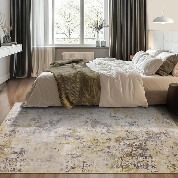 Kelarea 6x9 Rug for Living Room, Beige Washable Non-Slip Rugs, Modern Abstract Large Rugs Low Pile Soft Carpet for Bedroom, Kitchen, Dining Room, Classroom, Dorm, Nursery, Home Office-BubblyBeeBaby