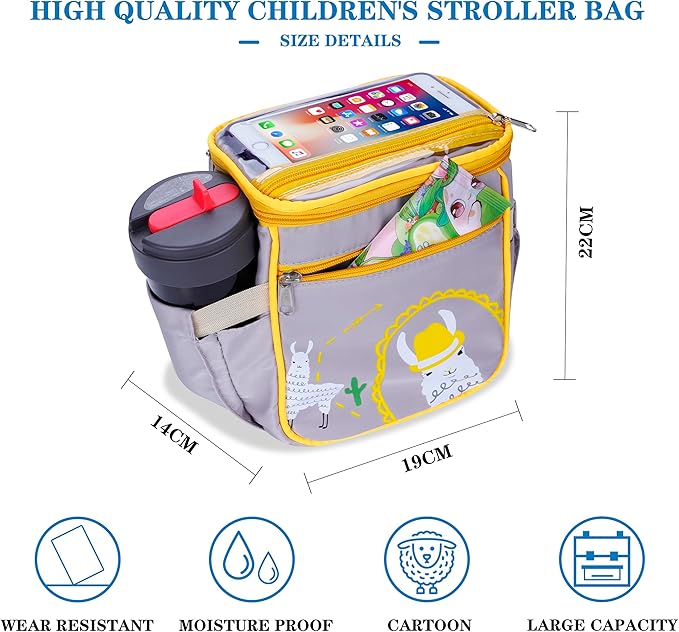 Baby Stroller Organizer Bag，Small Diaper Bag - Universal Stroller Organizer With Insulated Cup Holder,Pocket With Baby Wipes Dispenser，Adjustable Shoulder Strap(Grey)-BubblyBeeBaby