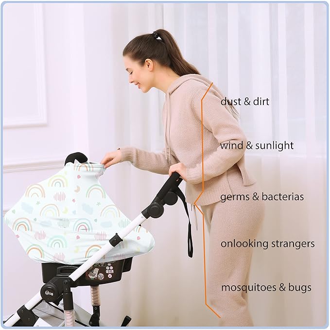 Car Seat Covers for Babies - Multi- use Nursing Carseat Canopy, Breastfeeding Covers, Baby Shower Gifts for Boys and Girls (Rainbow)-BubblyBeeBaby