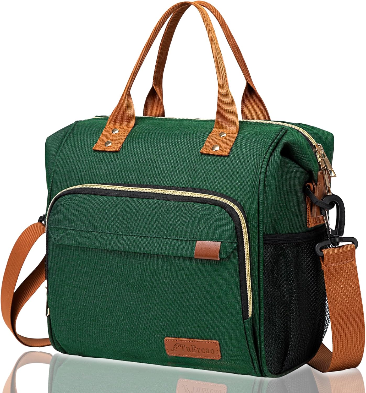 TuErCao Insulated Lunch Bag Adult Lunch Box for Women for Work Leakproof Soft Cooler for Beach Travel Picnic, Dark Green