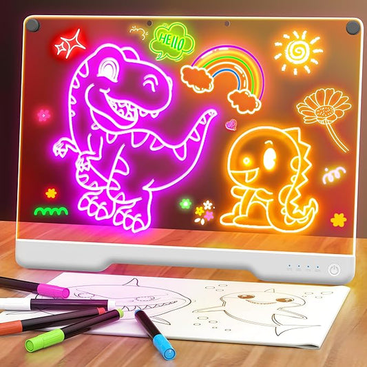 16-Inch Rechargeable Doodle Glow LED Note Board, 7-Color Light Modes, Neon Art Dry Erase Light Up Drawing Pad with Built-in Stand, Sketching Gift Toy for Kids/Girls/Teens, 5 Markers & Tracing Book-BubblyBeeBaby