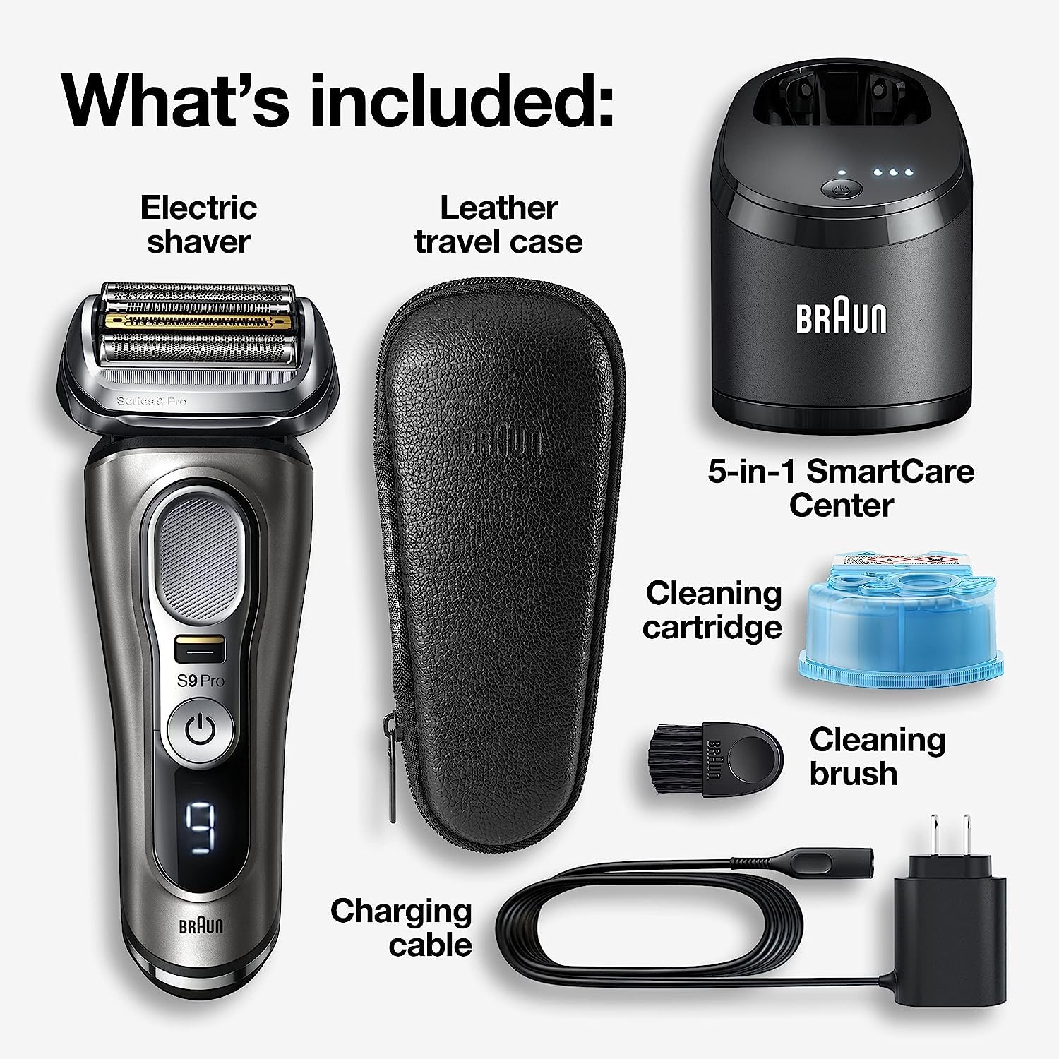 Braun Electric Razor for Men, Series 9 Pro 9465cc Wet & Dry Electric Foil Shaver with ProLift Beard Trimmer, Cleaning & Charging SmartCare Center, Head Shavers for Bald Men, Noble Metal