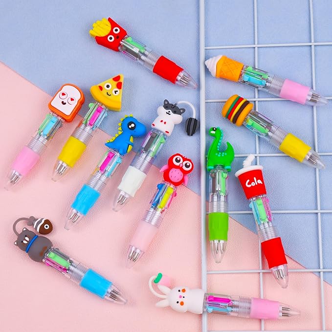 12Pcs Mini Multicolor Pens in One 4-in-1 Cute Pens Bulk for Kids, Ballpoint Pen for Birthdays and Children's Parties, Fun Pen Gifts Assorted Ink Kawaii Pen-BubblyBeeBaby