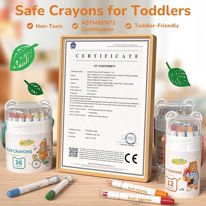 24 Color Twist Crayons for Toddlers 1-3 and Kids 4-8, Non-Toxic Washable Crayons 2-4, Ultra-Silky Easy-Grip Art Supplies, Ideal Coloring Gift for Boys and Girls-BubblyBeeBaby