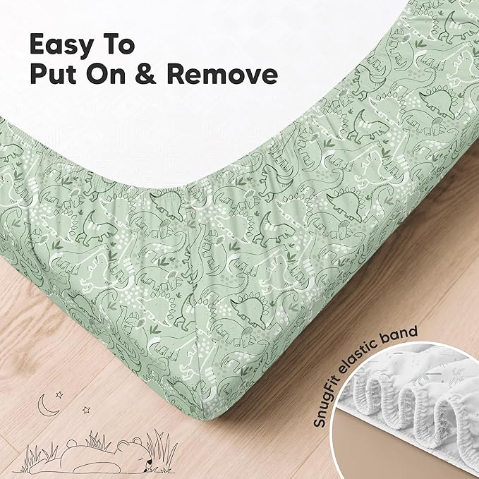 KeaBabies 2-Pack Organic Crib Sheets for Boys, Girls - 52x28 Fitted Crib Mattress Sheet Neutral, Breathable Jersey Cotton Cover for Baby Bed, Toddler Mattress, Soft & Cute Prints (DinoDood)-BubblyBeeBaby