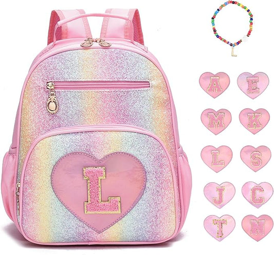 I IHAYNER Kids Glitter Lightweight Backpack for School Travel & Daycare, Toddler Backpack for Girls 3+ Preschool Kindergarten Elementary Kids Backpack-Rainbow Pink L-BubblyBeeBaby