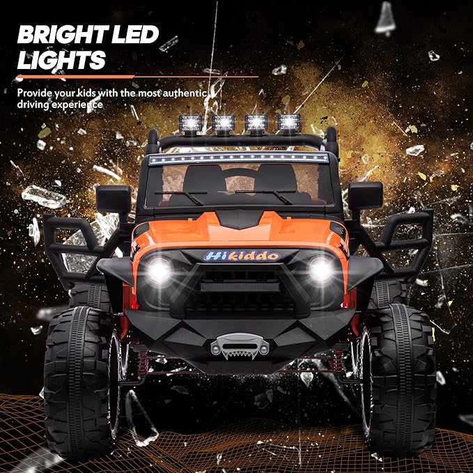 24V 9Ah Ride on Toy for Big Kids, 4WD 2 Seater Ride on Car Truck with Remote Control, 4x200W Motor - Orange-BubblyBeeBaby