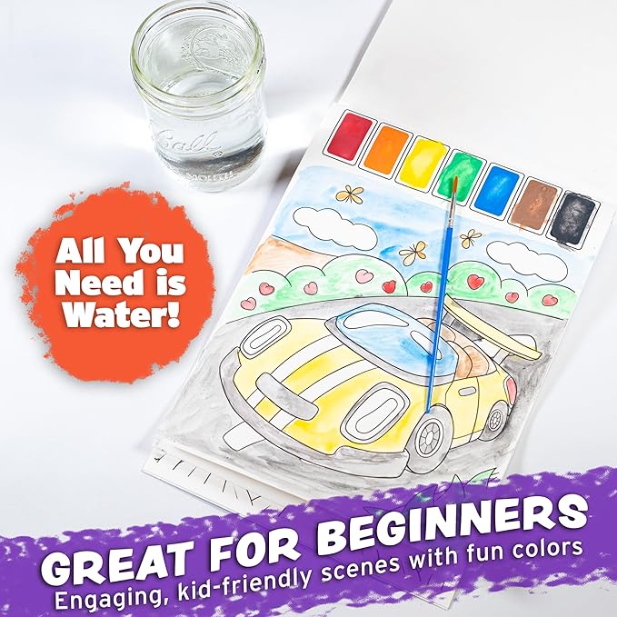 Imagination Works® Paint with Water Books for Kids, 3 Pack | Watercolor Coloring Book Set for Toddler Activities | Spillproof Kids Paint Palettes on Each Page (Jungle, Vehicles, Woodland)-BubblyBeeBaby