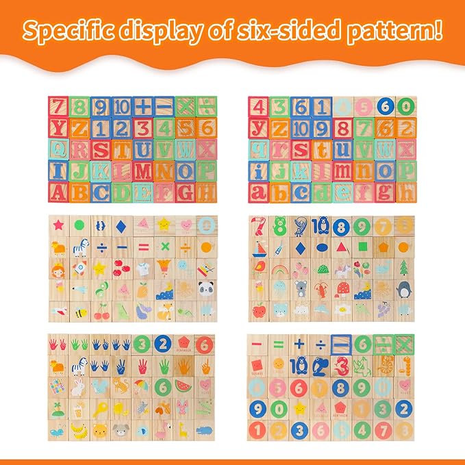 Joqutoys ABC Wooden Building Blocks for Toddlers 3 Large, 40 PCS Alphabet & Number Stacking Blocks with Storage Tray, Montessori Educational Learning Toys for Boys Girls Kids Gifts 1.65"-BubblyBeeBaby