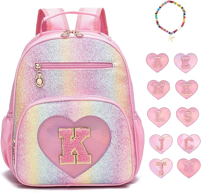 I IHAYNER Kids Glitter Lightweight Backpack for School Travel & Daycare, Toddler Backpack for Girls 3+ Preschool Kindergarten Elementary Kids Backpack-Rainbow Pink K-BubblyBeeBaby