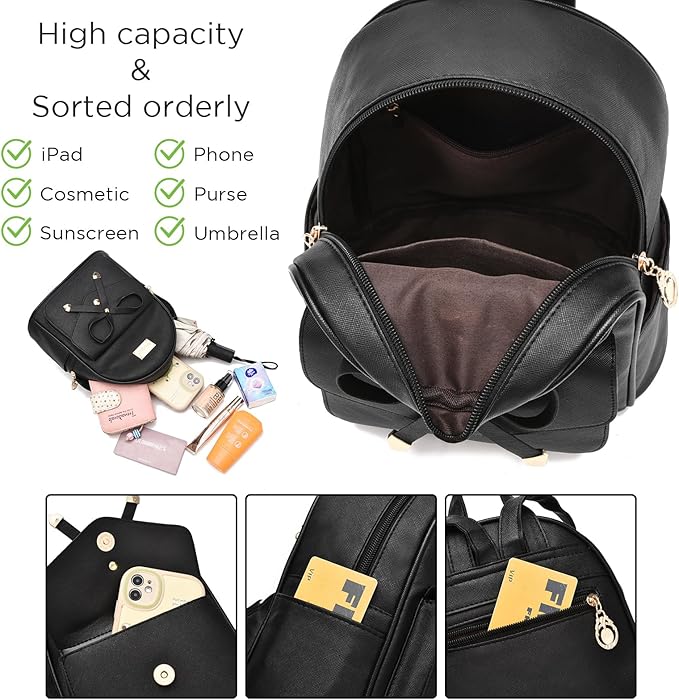 I IHAYNER Girls Bowknot Cute Leather Backpack Mini Backpack Purse for Women-BubblyBeeBaby