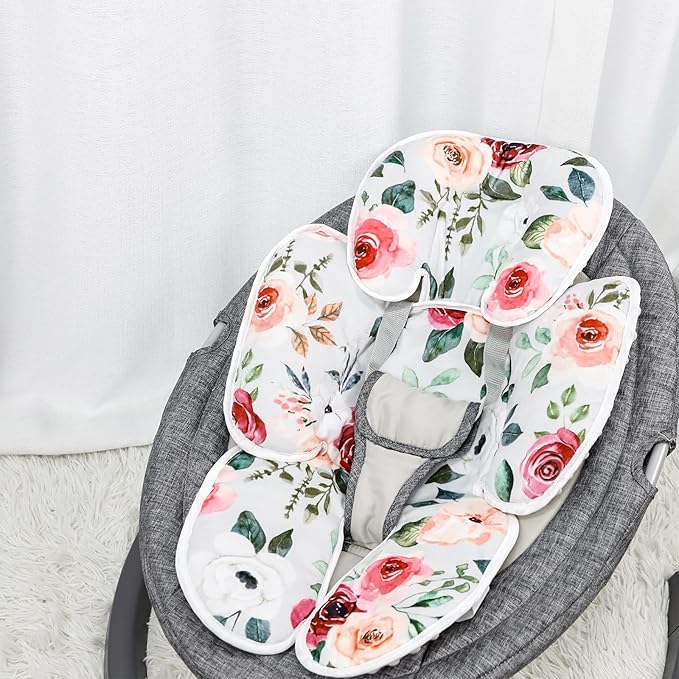 2 in 1 Infant Car Seat Insert, Car Seat Head Support Baby Girls Boys, Soft Newborn Carseat Insert Cushion, Perfect for Carseats, Strollers, Swings (Rose Flower)-BubblyBeeBaby