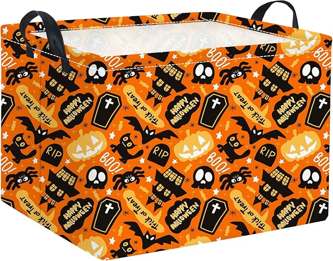 HIYAGON Rectangular Halloween Basket for Boys and Girls Kids Trick or Treat Pumpkin Basket for Halloween Parties Cute Storage Bin Organizer Box Room Decor(Spider Halloween)-BubblyBeeBaby