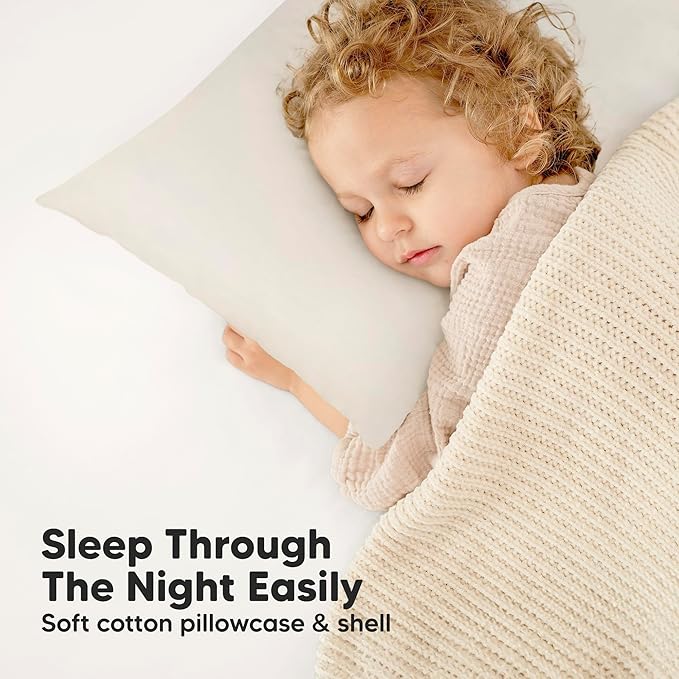 KeaBabies Toddler Pillow with Pillowcase, Jumbo 14X20 - Soft Organic Cotton Toddler Pillows for Sleeping - Machine Washable - Perfect for Travel, Toddler Bed Set (Clay)-BubblyBeeBaby