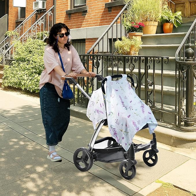 80S Muslin Car Seat Cover for Babies - Soft & Breathable Infant Carrier Canopy, Lightweight Sunshade for Summer, Universal Fit for Baby Boys & Girls-BubblyBeeBaby