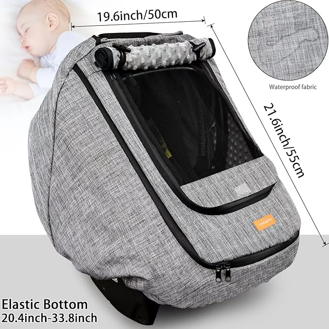 Waterproof Baby Car Seat Cover，Cold Weather Carseat Cover for Babies,Infant Car Seat Cover Canopy for Boy Girls,Windproof Car Seat Canopy for Boys & Girls, Keeps Babies Warm and Cozy-BubblyBeeBaby