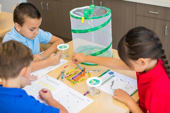 Insect Lore Butterfly Garden with 10 Live Baby Caterpillars - Habitat, Feeder, Chrys-A-Lid Holders, STEM Activity Journal - Raise and Release Painted Lady Butterflies-BubblyBeeBaby