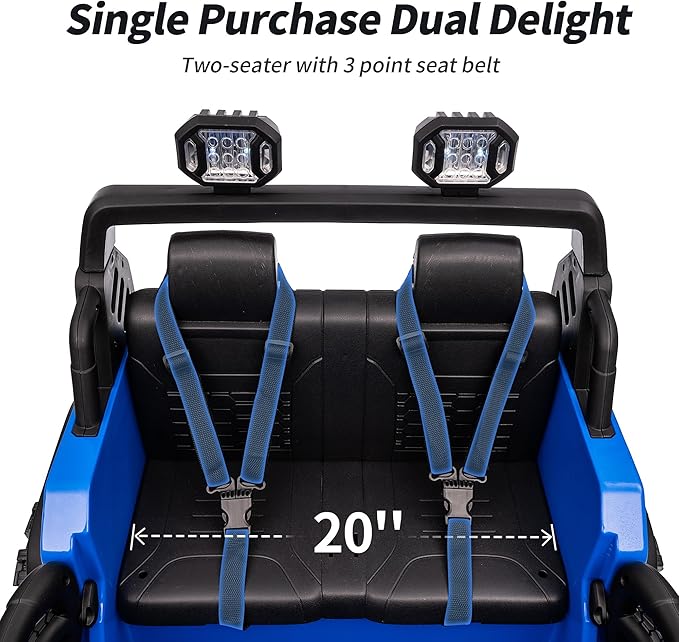 2 Seater Ride on Car Truck, 12V Kids Electric Ride on Toy for Big Kids Age 3-8 w/Remote Control- Blue-BubblyBeeBaby