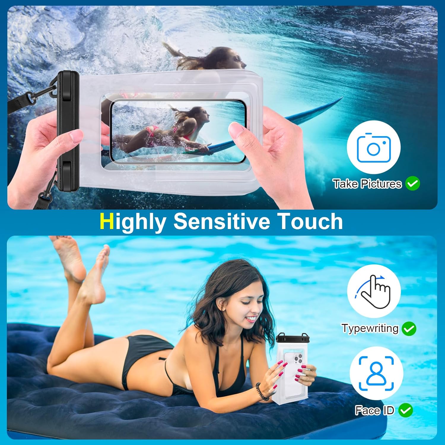 Large Waterproof Phone Pouch Floating, Universal Waterproof Phone Case for iPhone 14 Plus 13 Pro Max 12 11 Samsung S23 S22 up to 7.2'', IPX8 Water Proof Cell Phone Dry Bag for Beach Swimming