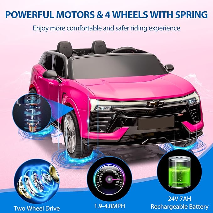 Hetoy 24V 2-Seater SUV Licensed Chevrolet Blazer Ride On Car Toy w/Parent Remote Control, 3 Speeds, Wireless Music, MP3 Player, Electric Car for Kids Ages 3-8, Pink-BubblyBeeBaby