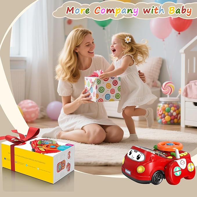 2-in-1 Toddler RC Car & Steering Wheel Toy with Music | Interactive Simulation Driving Adventure Toy for 18+ Months Baby Learning | Gift for 1.5+ Years Old Boys Girls-BubblyBeeBaby