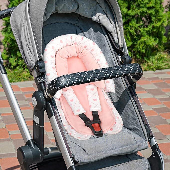 Infant Car Seat Insert, HNHUAMING Baby Car Seat Head & Body Support with 2 Strap Pads, Ultra Soft Newborn Preemie Carseat Insert Cushion for Girls Boys, Fits Car Seat, Stroller, Swing, Bouncer, Pink-BubblyBeeBaby
