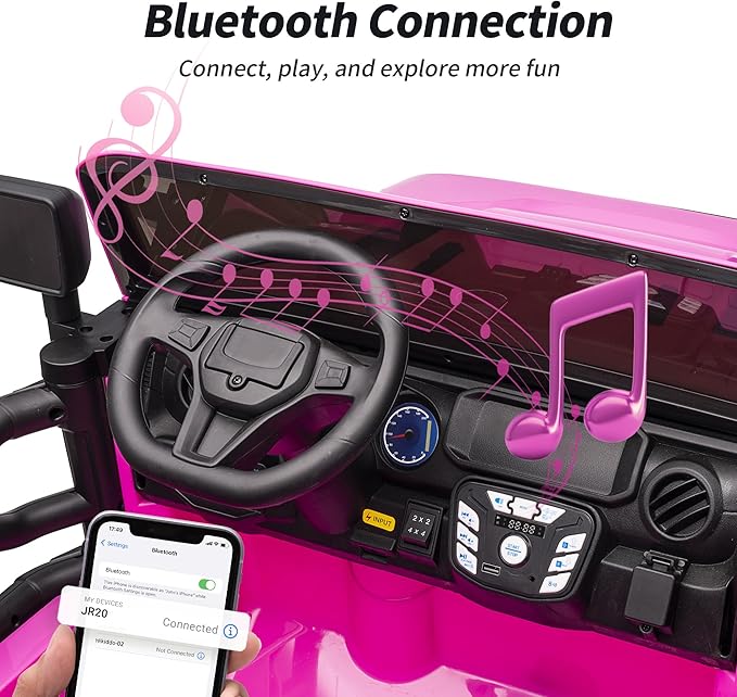 2 Seater Ride on Toy Car for Kids, 24V 4x4 Ride-on Truck Kids Electric Car w/Remote Control, 4x200W Motors - Hot Pink-BubblyBeeBaby