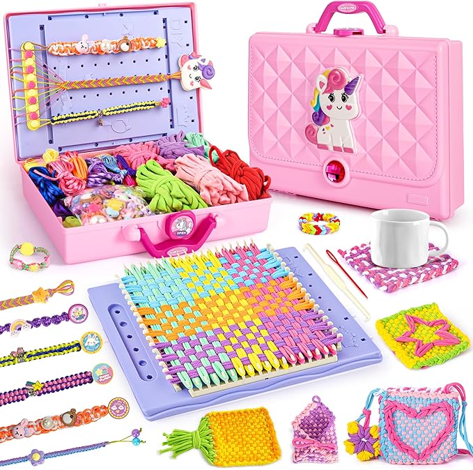 2-in-1 400 Pcs Friendship Bracelet Making Kit for Girls,Weaving Loom Kit Toys, Craft Kits for Kids,Age 6-12 Year Old Girls Gifts Ideas, Bracelet & Coaster & Bag Weaving Making kit-BubblyBeeBaby