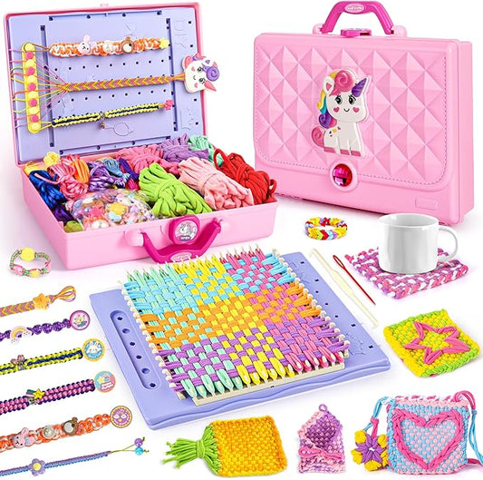 2-in-1 400 Pcs Friendship Bracelet Making Kit for Girls,Weaving Loom Kit Toys, Craft Kits for Kids,Age 6-12 Year Old Girls Gifts Ideas, Bracelet & Coaster & Bag Weaving Making kit-BubblyBeeBaby