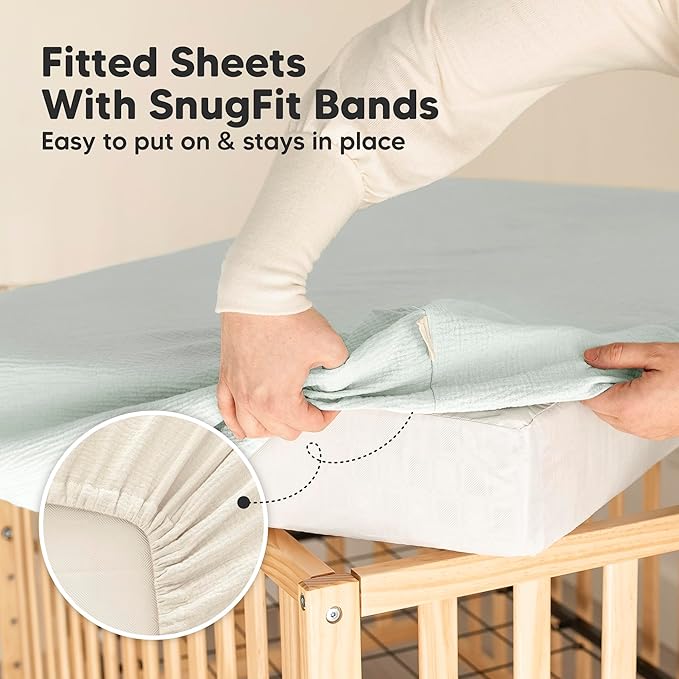 KeaBabies 2-Pack Muslin Crib Sheets for Boys, Girls - 100% Organic Cotton Fitted Baby Crib Mattress Sheet, Soft Breathable Standard Toddler Bed Cover Bedding Set, Neutral, Durable 52x28 (Willow)-BubblyBeeBaby