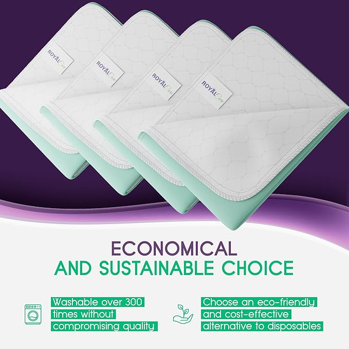 Incontinence Bed Pads - 4 Pack 34"x36" Reusable Waterproof Mattress Protectors - Highly Absorbent, Machine Washable - for Children, Pets and Seniors - Green - Royal Care-BubblyBeeBaby