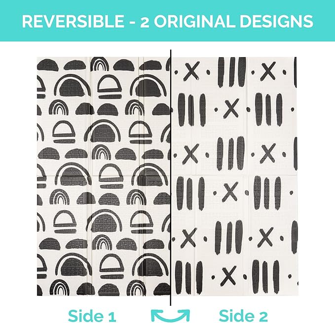 JumpOff Jo - Extra Large Waterproof Foam Padded Play Mat for Infants, Babies, Toddlers, Play Pens & Tummy Time, Foldable Activity Mat, 77 x 70 x 0.6 inches-BubblyBeeBaby