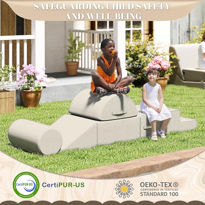 jela Foam Blocks 6Pcs Soft Play Equipment Waterproof Fabric, UV Resistant Toddler Climbing Toys Indoor& Outdoor Soft Play Climbing for Toddlers, Lightweight Climbing Blocks for Babies, Kids (Sand)-BubblyBeeBaby