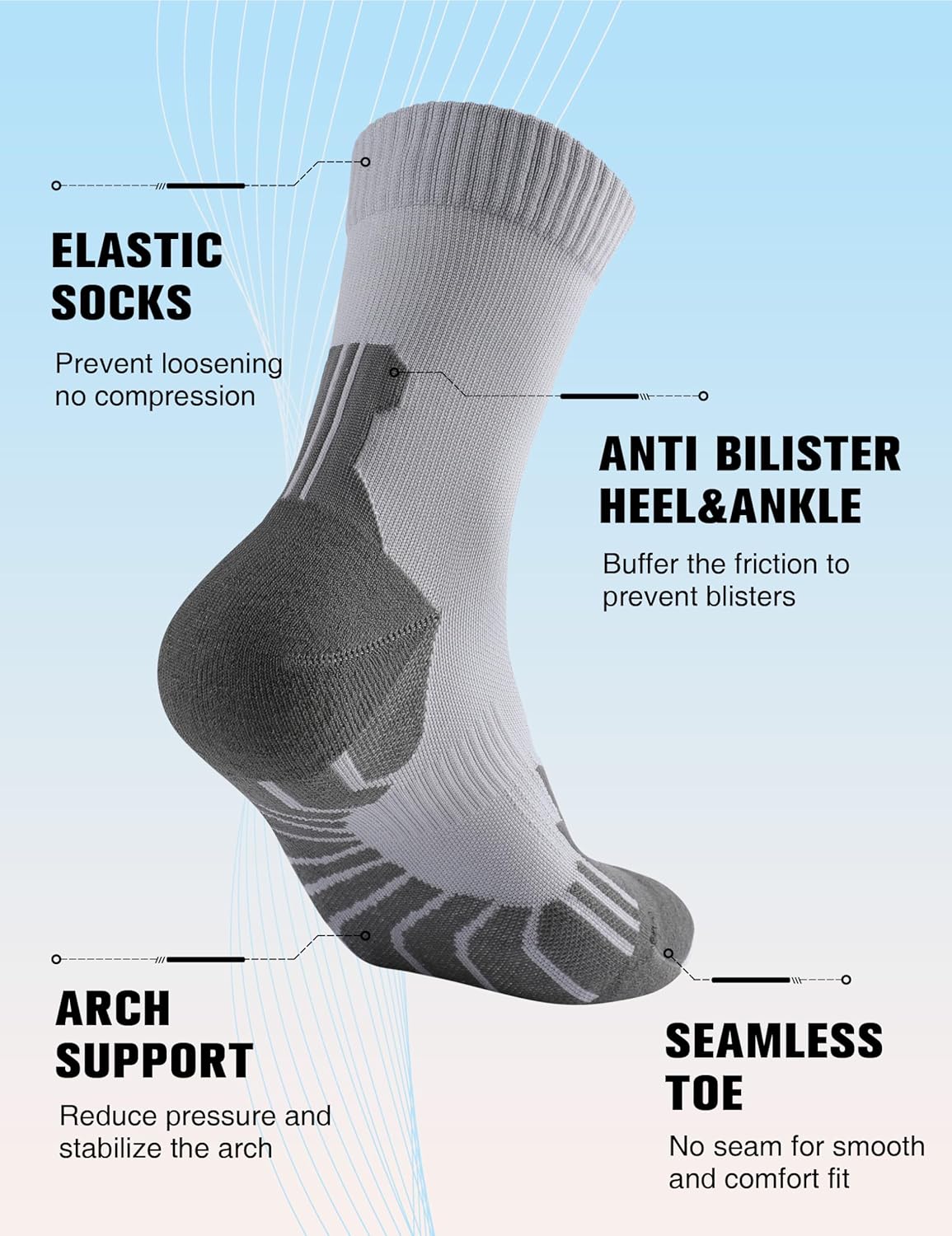 Compression Crew Running Socks: Athletic Socks for Men Women with Cushion,3 Pairs Work Hiking Basketball Sport Socks