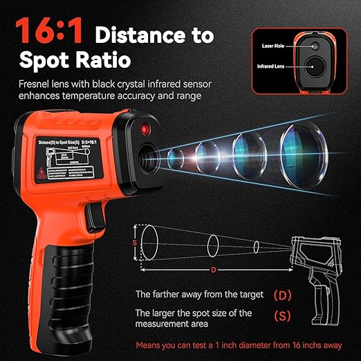 Infrared Thermometer Temperature Gun -58°F to 1796°, 16:1 Non Contact Laser Thermometer Gun with Thermocouple Probe for Humidity, Pizza Oven, Griddle, Ir Temp Gun for Home and Industry Repair-BubblyBeeBaby