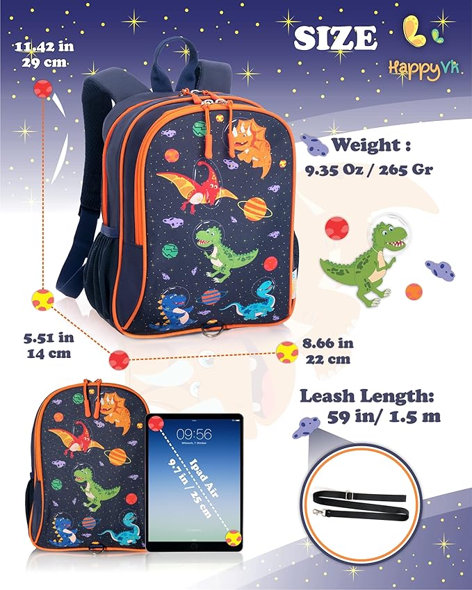 HappyVk- Backpack with Leash for Kids-Anti Lost Walking Toddler Leash-Dinosaur design-for 1-4 Years Old Boys, Girls-BubblyBeeBaby